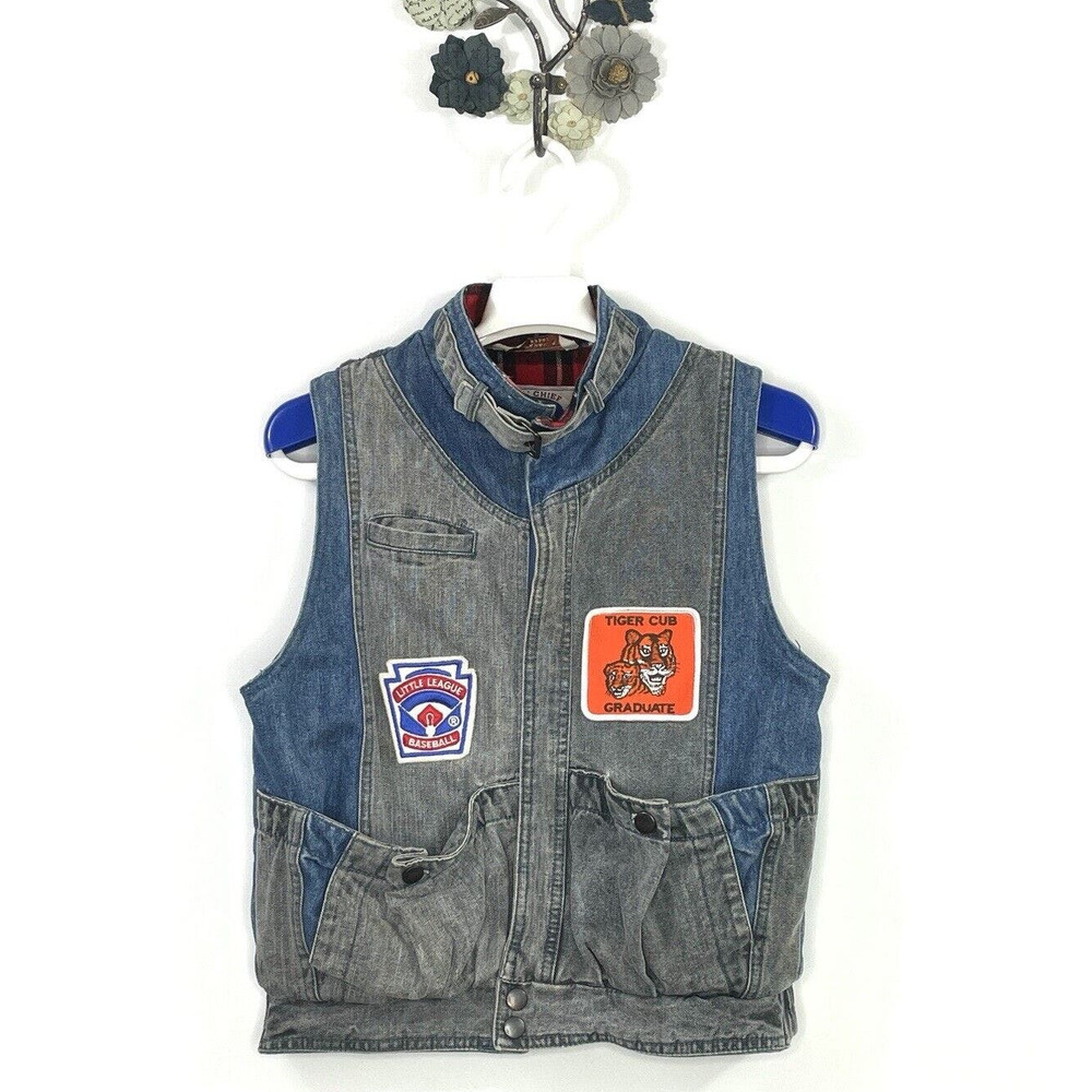 Vintage Lil' Chief By Rothschild Denim Patch Vest Boys Size 5 Full Zip Gray Blue